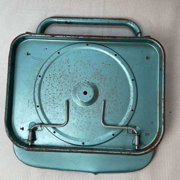 Vintage 1950s Teal Folding Stadium Chair w/ Aqua Mod Print Cushion - Picture 5 of 7